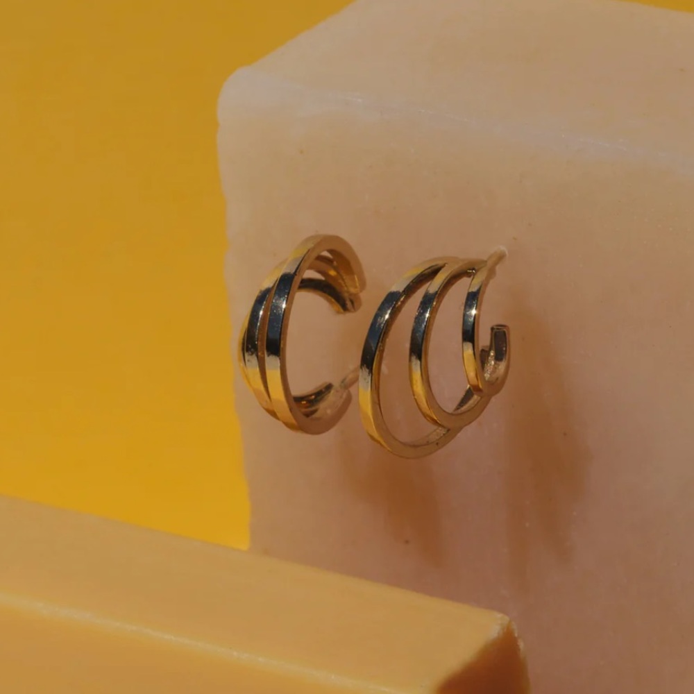 Aurate Triple Gold Hoops Mini Deco